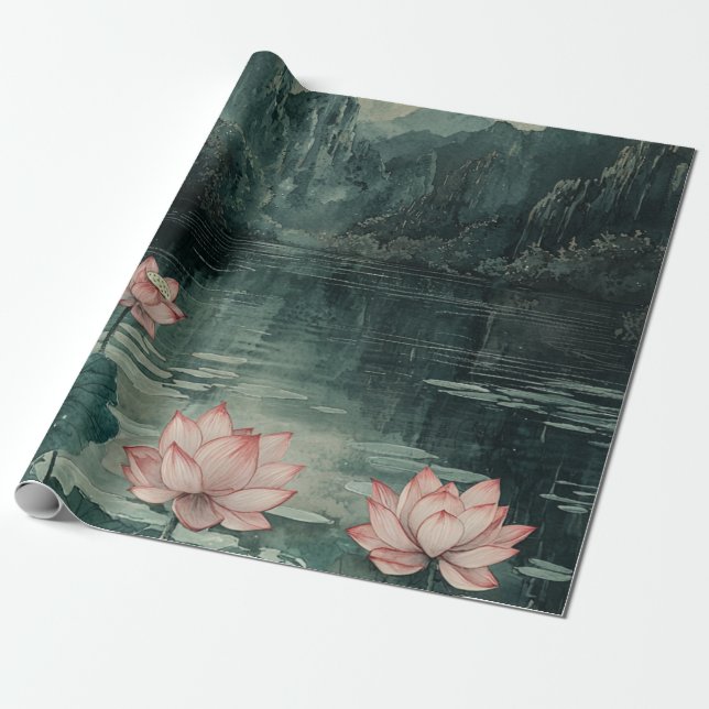 Moonlit Lotus Lake (8) Wrapping Paper (Unrolled)