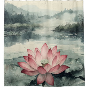 Moonlit Lotus Lake (9) Shower Curtain