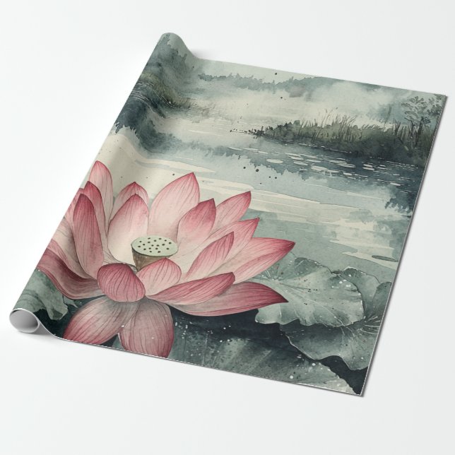 Moonlit Lotus Lake (9) Wrapping Paper (Unrolled)