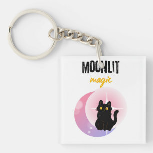 Moonlit Magic Black Cat T-Shirt Cute Celestial Key Ring