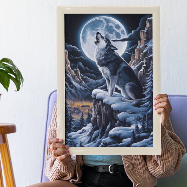 Moonlit Majesty: Wolf Atop Mountain Poster (Creator Uploaded)