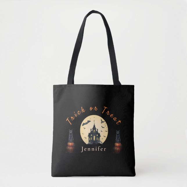 Moonlit Manor Halloween Cat  Tote Bag (Front)
