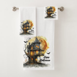 Moonlit Manor – Halloween Greetings in Shadow Bath Towel Set