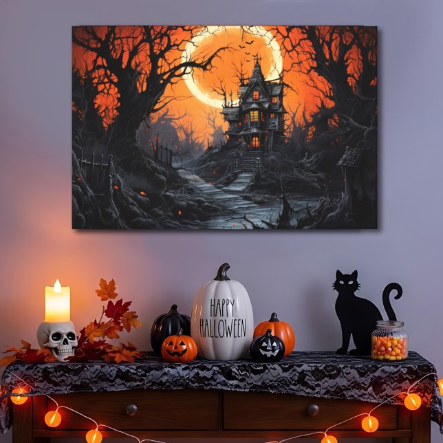 Moonlit Manor Haunted House Canvas Print (Creator Uploaded)