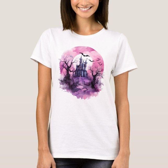 Moonlit Mansion: Halloween Decor & Apparel T-Shirt (Front)