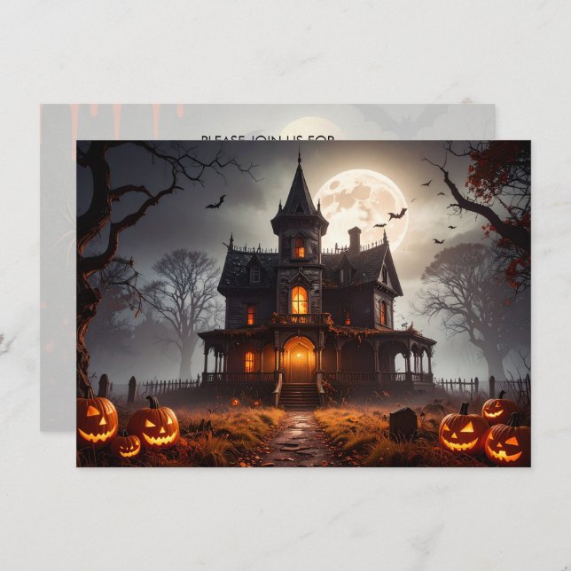 Moonlit Mansion Halloween Party Invitation (Front/Back)