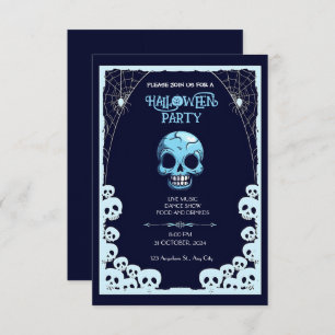 Moonlit Mayhem: A Blue And Black Halloween Invitation
