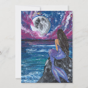 Moonlit mermaid handmade artwork invitation