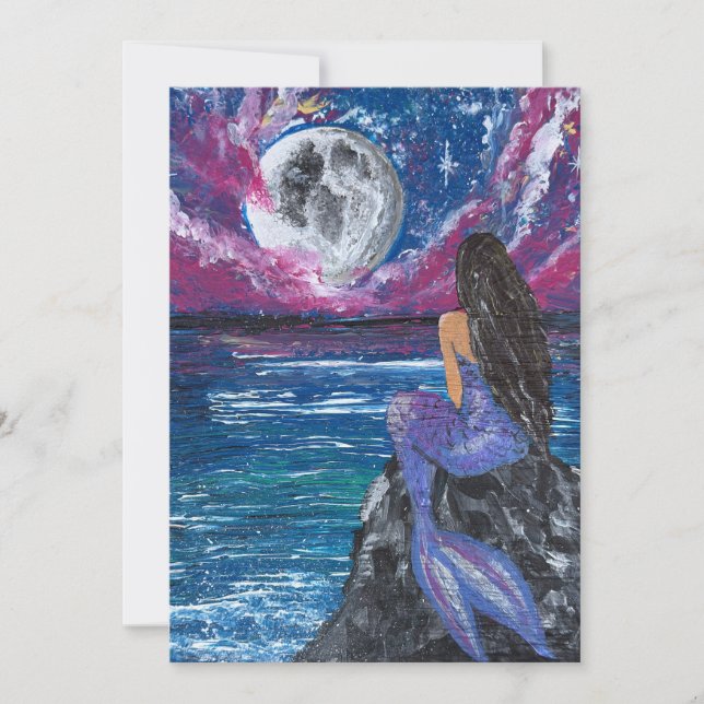 Moonlit mermaid handmade artwork  invitation (Front)