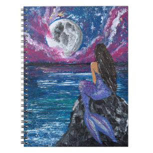 Moonlit mermaid handmade artwork notebook