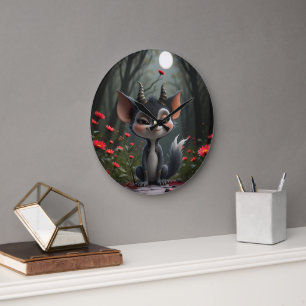 Moonlit Mischief Forest Spirit of Crimson Bloom. Large Clock