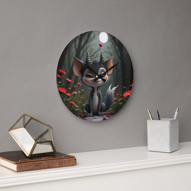 Moonlit Mischief Forest Spirit of Crimson Bloom.  Large Clock (Office)