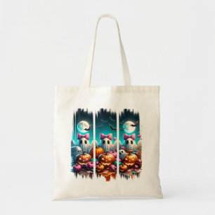 Moonlit Mischief – Ghosts in Pink Bows Tote Bag