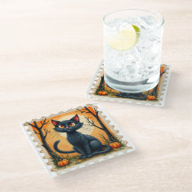 Moonlit Mischief: The Curious Cat Coaster