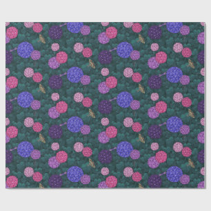 Moonlit Moth Hydrangea Garden Pewter Medium Wrapping Paper