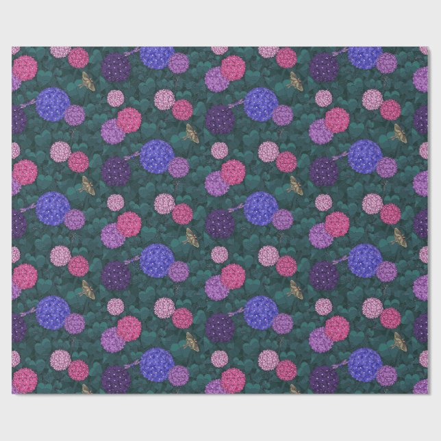 Moonlit Moth Hydrangea Garden Pewter Medium Wrapping Paper (Flat)