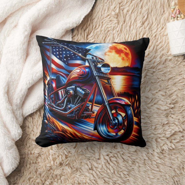 Moonlit motorcycle rides cushion (Blanket)