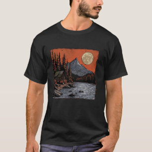 Moonlit Mountain Cabin Rustic Nature Landscape Des T-Shirt