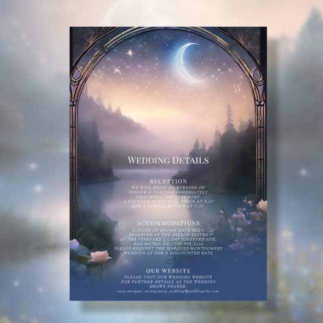 Moonlit Mountain Forest Lake Stars Wedding Details Invitation (Creator Uploaded)