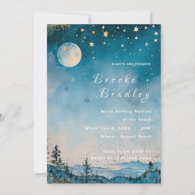Moonlit Mountain Forest Wedding Invitation (Front)