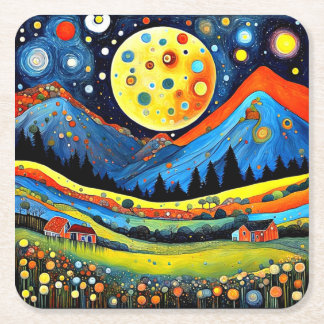Moonlit Mountain Meadow 6 Square Paper Coaster