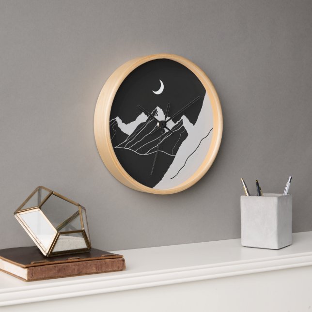 Moonlit Mountains  Artistic Wall Clock with Night (Office)