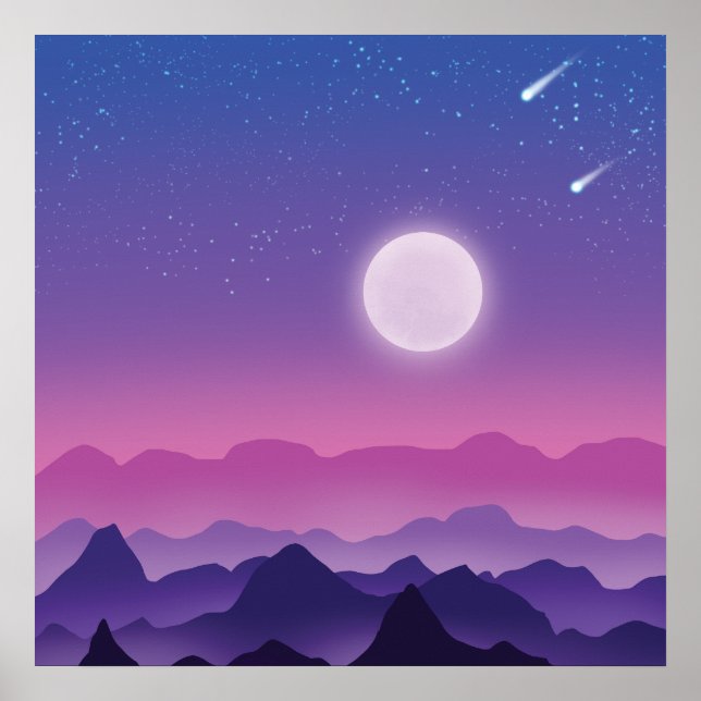 Moonlit Mountains In Purple  Poster (Front)