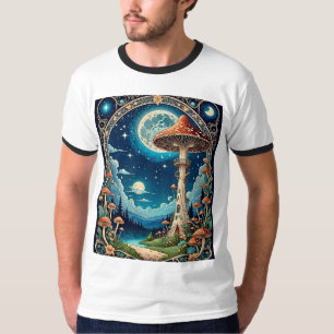 Moonlit Mushroom Forest Fantasy T-Shirt