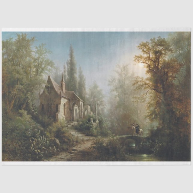 Moonlit Night over Country Chapel and Horse Riders Tissue Paper (Front)