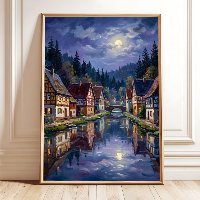 Moonlit Night Village Canvas Art Print (Creator Uploaded)