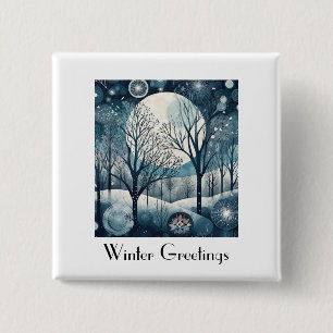 Moonlit Nordic Forest, customisable 15 Cm Square Badge