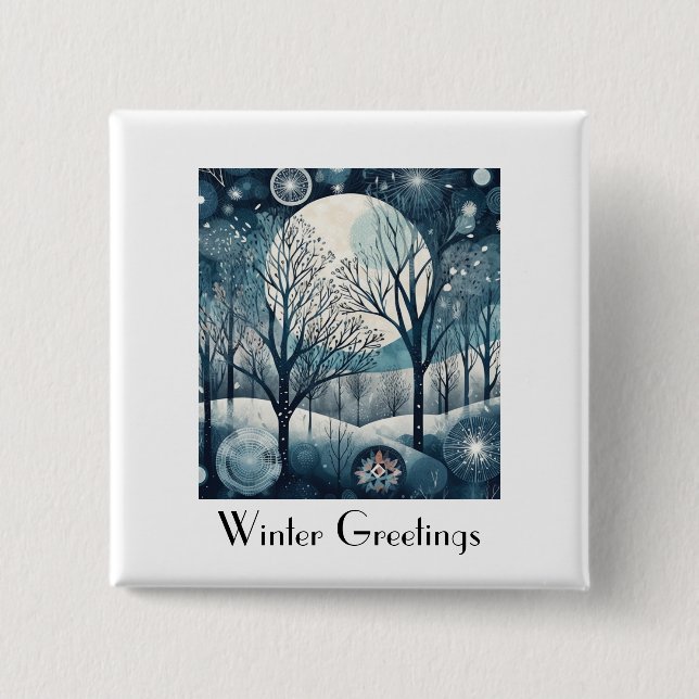Moonlit Nordic Forest, customisable 15 Cm Square Badge (Front)