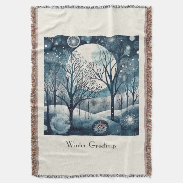 Moonlit Nordic Forest, customisable Throw Blanket (Front Vertical)
