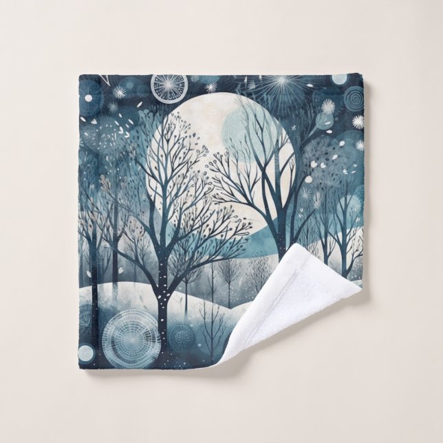 Moonlit Nordic Forest, customisable Wash Cloth (Wash Cloth)