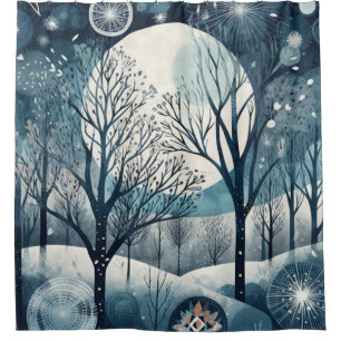 Moonlit Nordic Forest Winter Night Shower Curtain