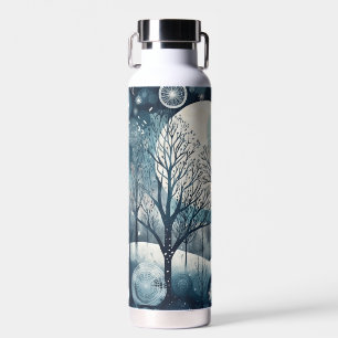 Moonlit Nordic Forest Winter Night Water Bottle