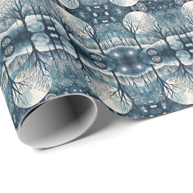 Moonlit Nordic Forest Winter Night Wrapping Paper (Roll Corner)