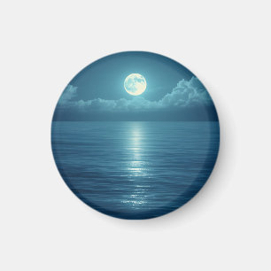 Moonlit Ocean Canvas Art   Full Moon Over Calm Sea Magnet