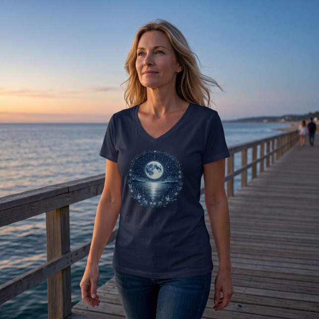 Moonlit Ocean Celestial Night V-Neck Tee (Creator Uploaded)