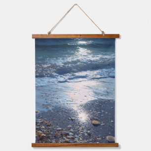 Moonlit Ocean Reflection with Shells Art Hanging Tapestry