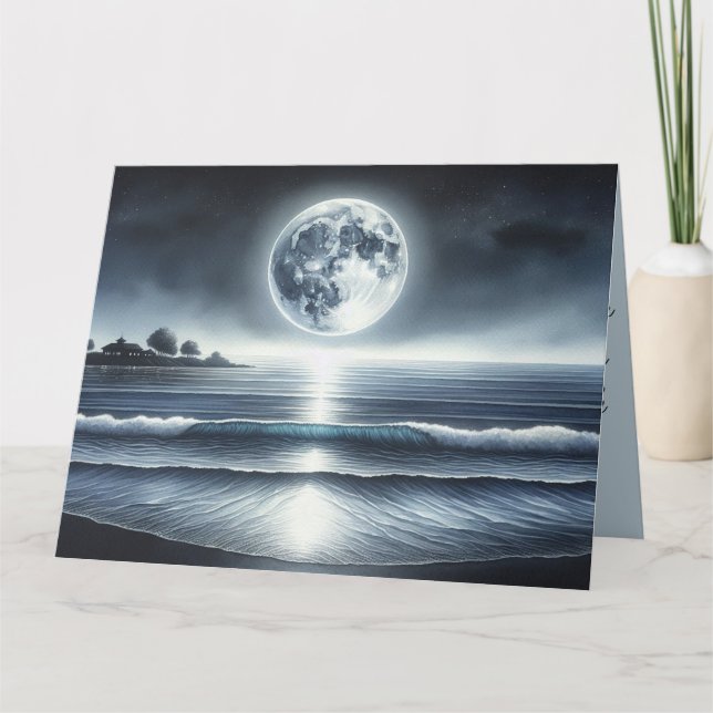 Moonlit Ocean Waves Celestial Night Sky Card (Front)