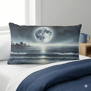 Moonlit Ocean Waves Celestial Night Sky Lumbar Cushion
