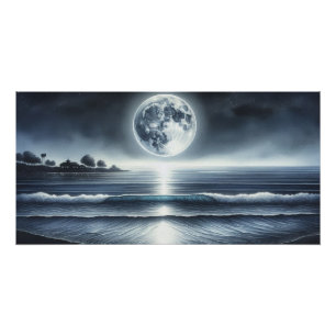 Moonlit Ocean Waves Celestial Night Sky Poster