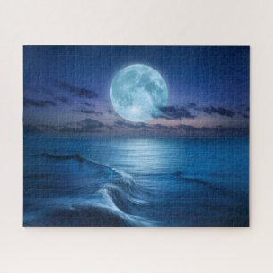 Moonlit Ocean Waves with Full Moon Jigsaw Puzzle