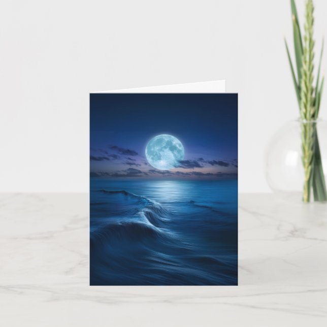 Moonlit Ocean Waves with Full Moon Note Card (Front)