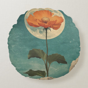 Moonlit Orange Bloom - Vintage Boho Charm Round Cushion