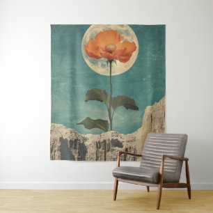 Moonlit Orange Bloom - Vintage Boho Charm Tapestry