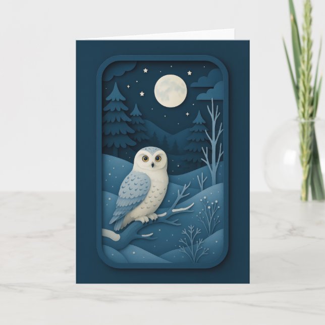 Moonlit Owl in Snowy Forest Card (Front)