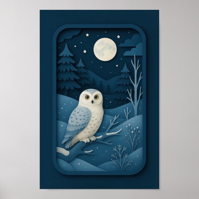 Moonlit Owl in Snowy Forest Poster (Front)