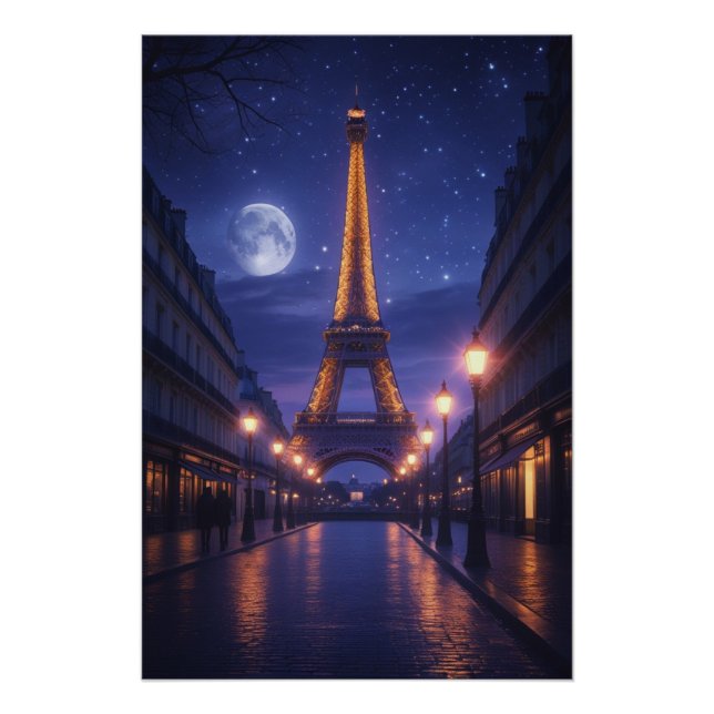 Moonlit Paris – Romantic Eiffel Tower Night Poster (Front)
